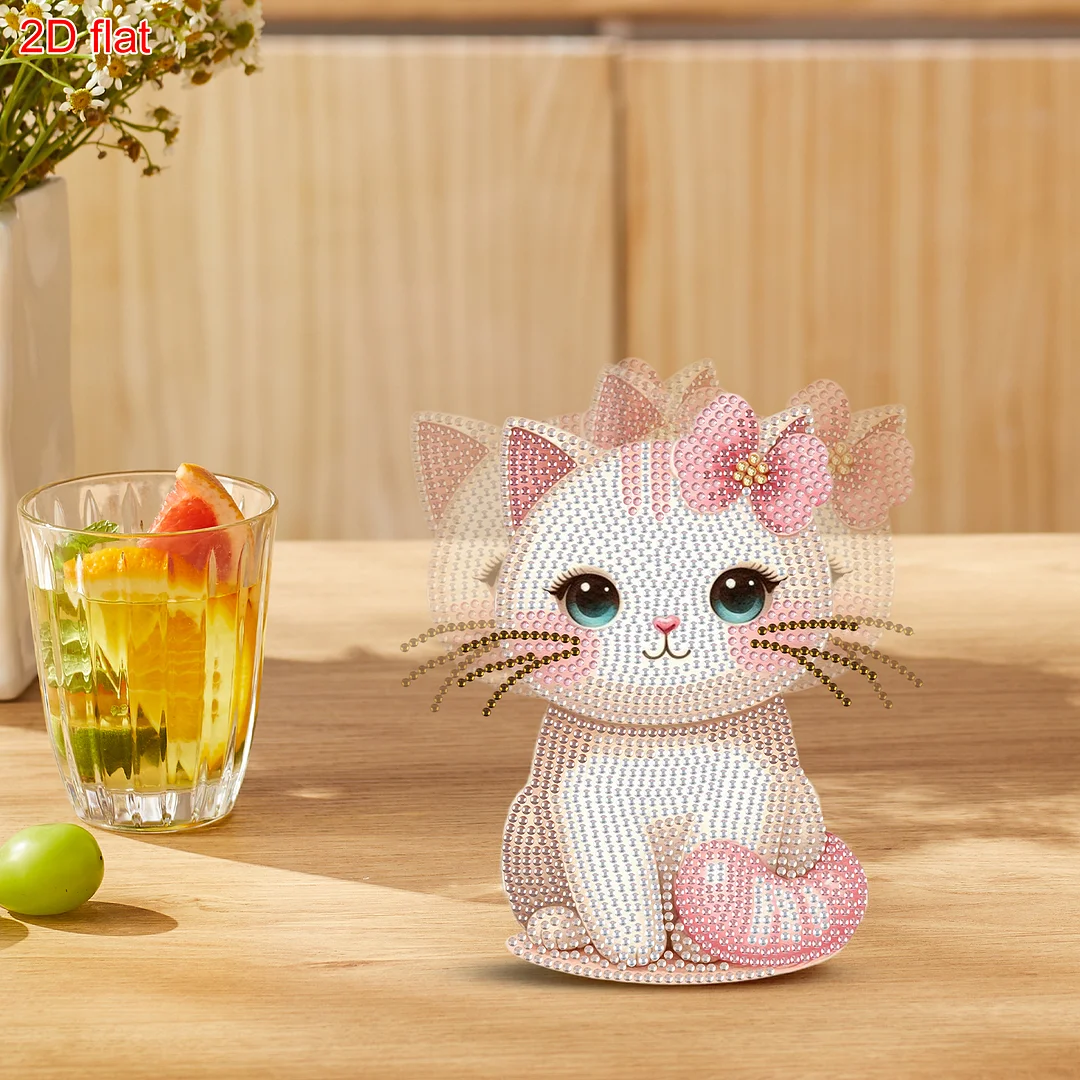 2D Flat DIY Cat Acrylic Shaking Head Diamond Painting Tabletop Ornaments Kit