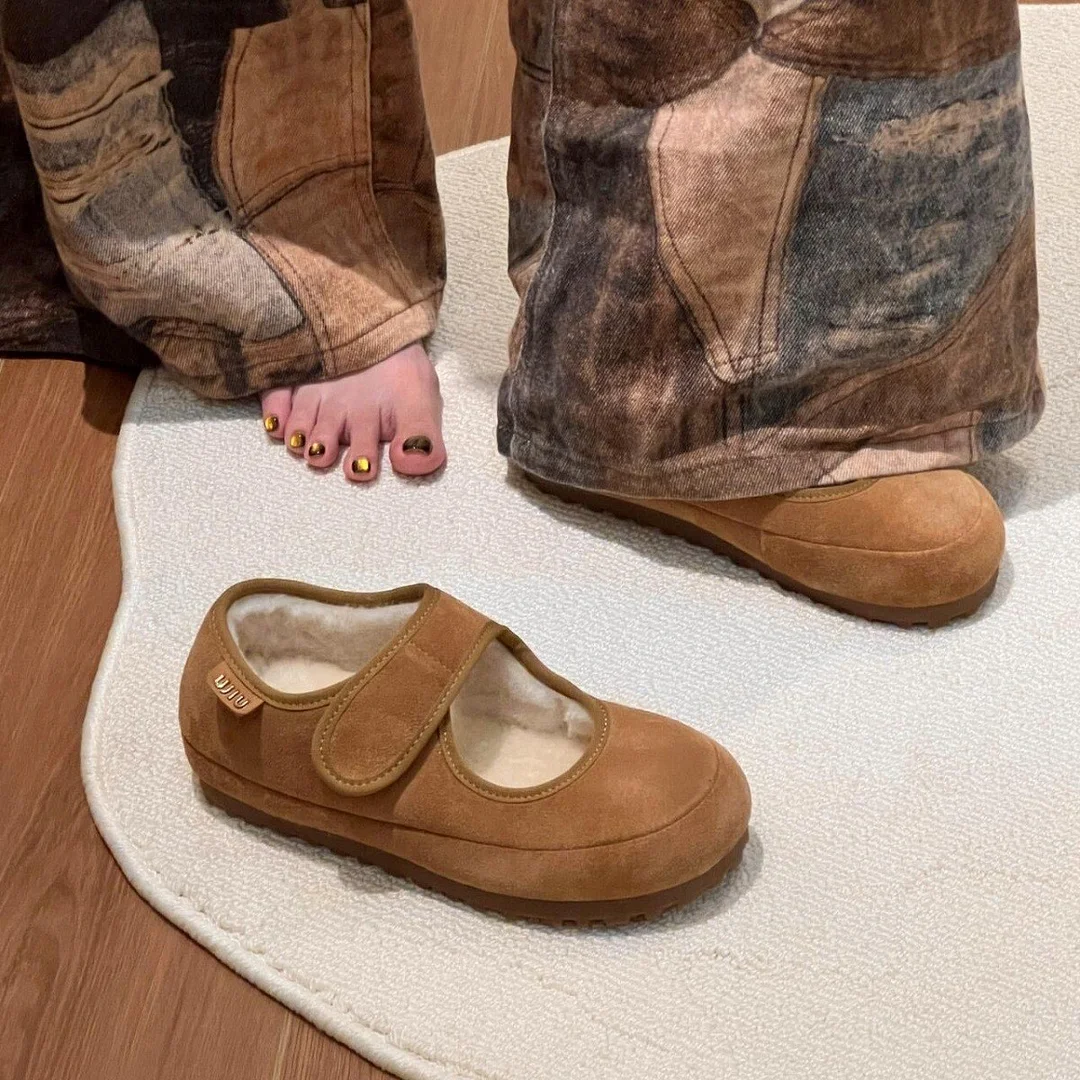 Breakj Breakj Thick Soles Of The High Mary Jane Shoes Plus Velvet Women 2025 Autumn And Winter Magic Sticker Casual Hairy Shoes