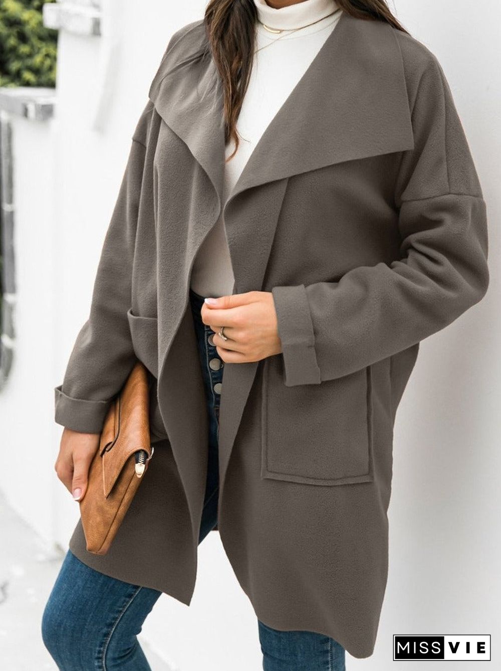 Casual Solid Color Lapel Long Sleeve Coat
