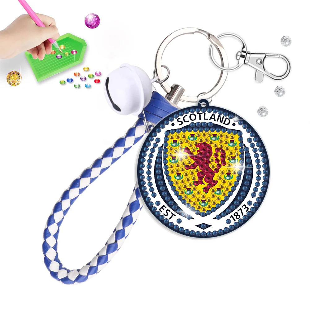【Upgrade】DIY Scotland National Football Team Logo Double Sided Rhinestone Painting Keychain Pendant for Adult