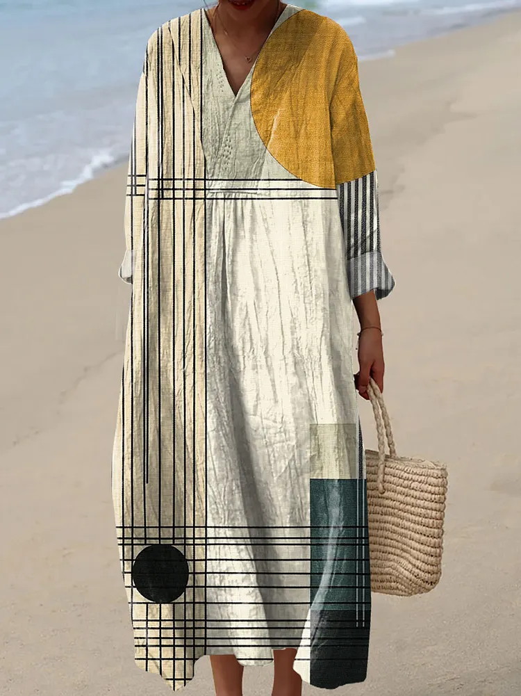 Women's Vintage Geometric Art Print Dress