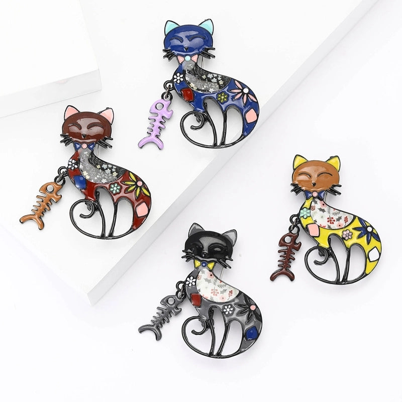 Cute Pin Cat Fish Bone Alloy Enamel Unisex Brooches