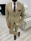 Lambrusco Cream Slim Fit Peak Lapel Striped Suit