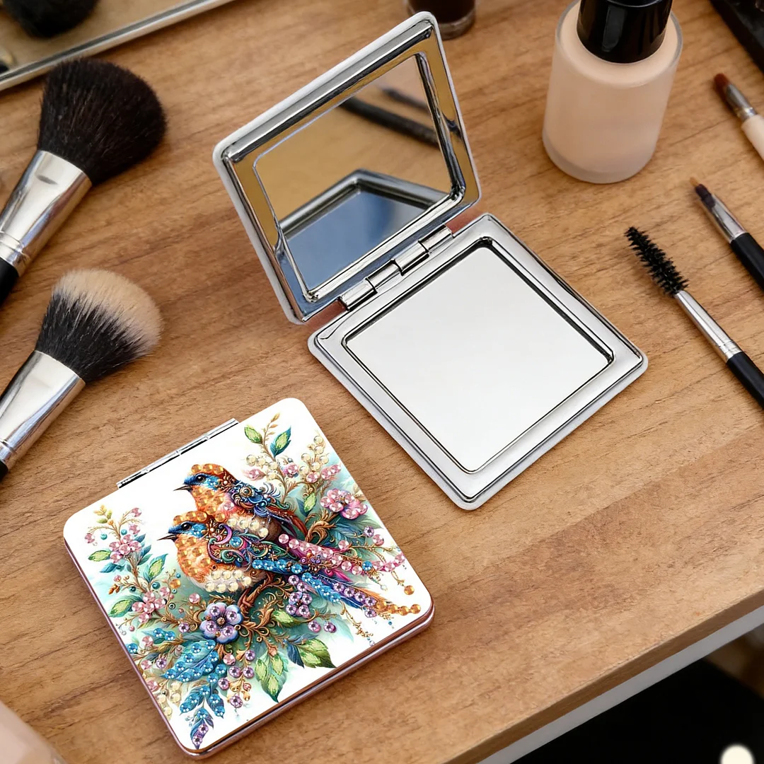 Bird DIY Special Shaped Diamond Painting Compact Mirror Kits Diamond Art Painting Pocket Mirror for Adults and Beginners