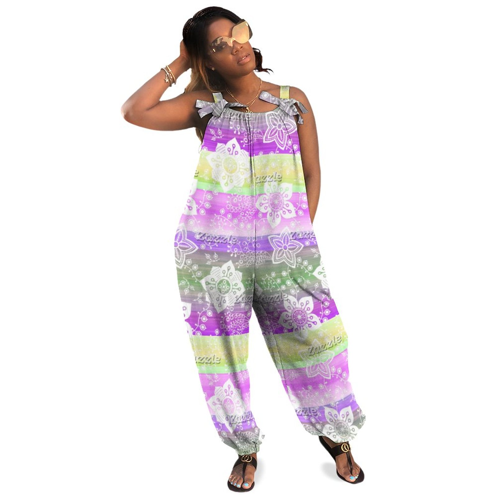 Women Plus Size Jumpsuit Summer Loose Harem Pants Funky Floral On Retro Chic Cool Stripes Pattern Overalls Playsuit Two Piece Jumpsuit Boho Casual Pockets