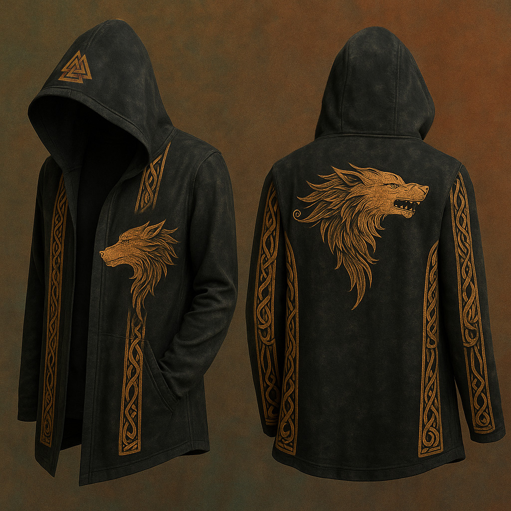 Men's Viking Nordic Wolf Vintage Hooded Jacket / Rvogue / Rvogue