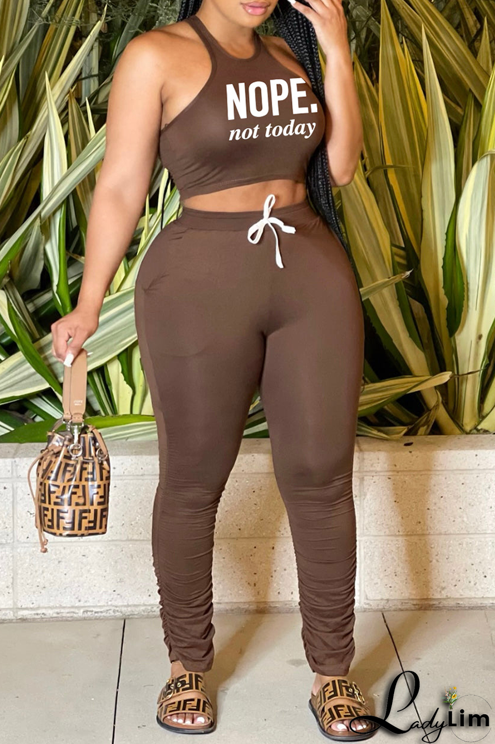 Blue Fashion Print Split Joint U Neck Sleeveless Two Pieces