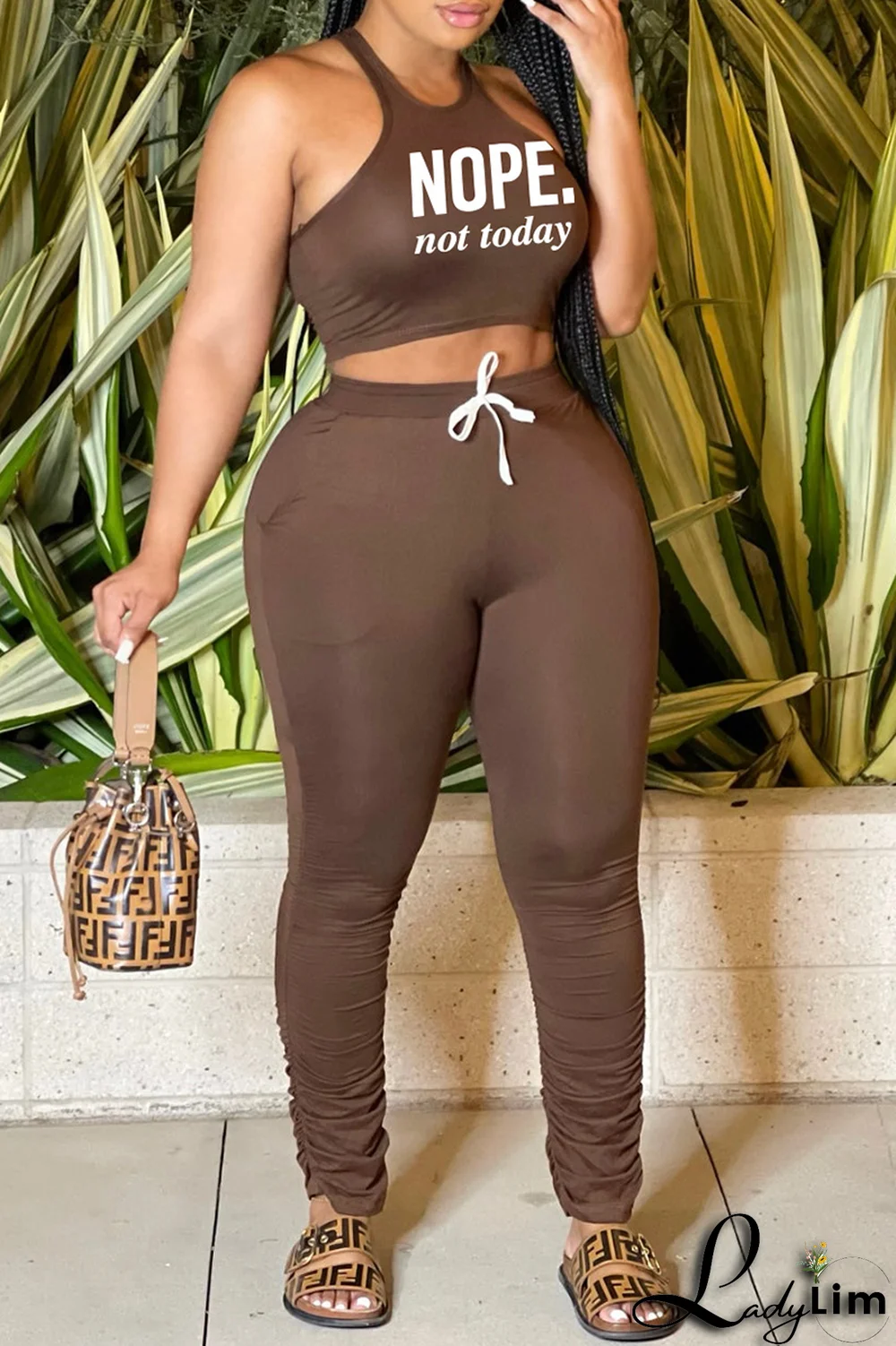 Blue Fashion Print Split Joint U Neck Sleeveless Two Pieces