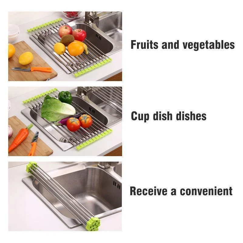 Stainless Steel Roll Up Dish Drying Rack Foldable