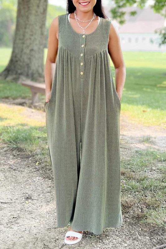 Solid Ribbed Sleeveless Tank Jumpsuit