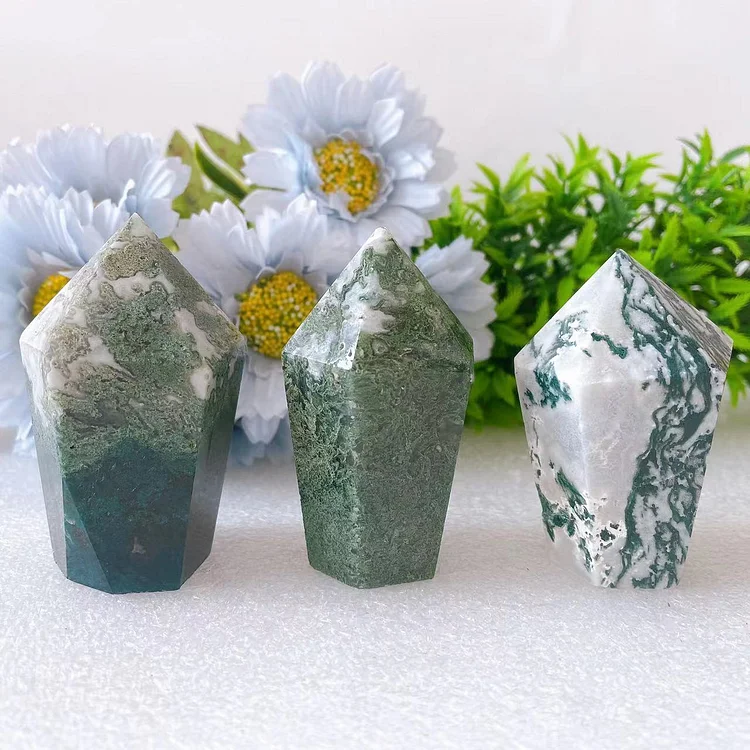 2.5"-2.8" Moss Agate Hexagonal Crystal Towers Points