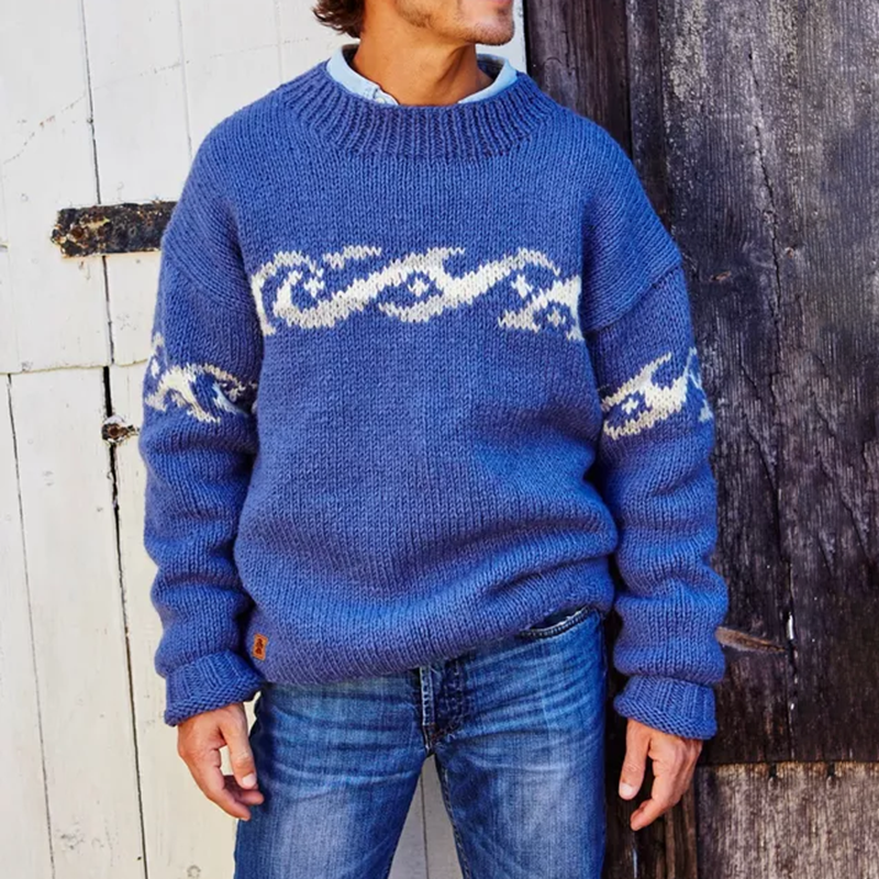 Vintage Mens Surf Jacquard Knit Sweater