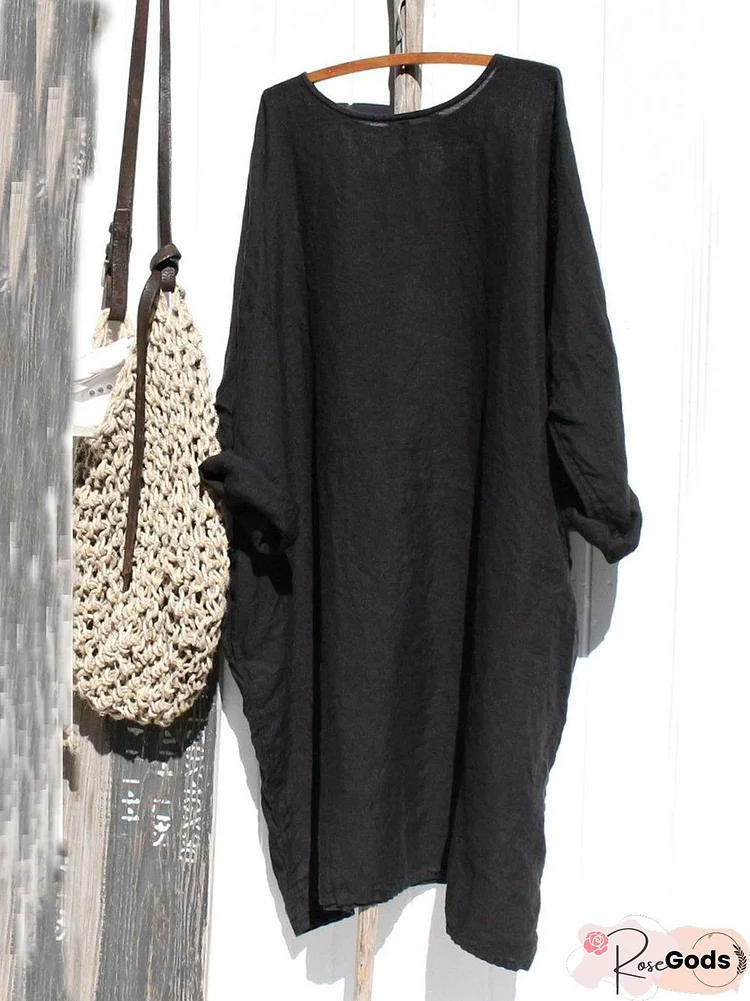 Casual Linen Solid Long Sleeve Knitting Dress