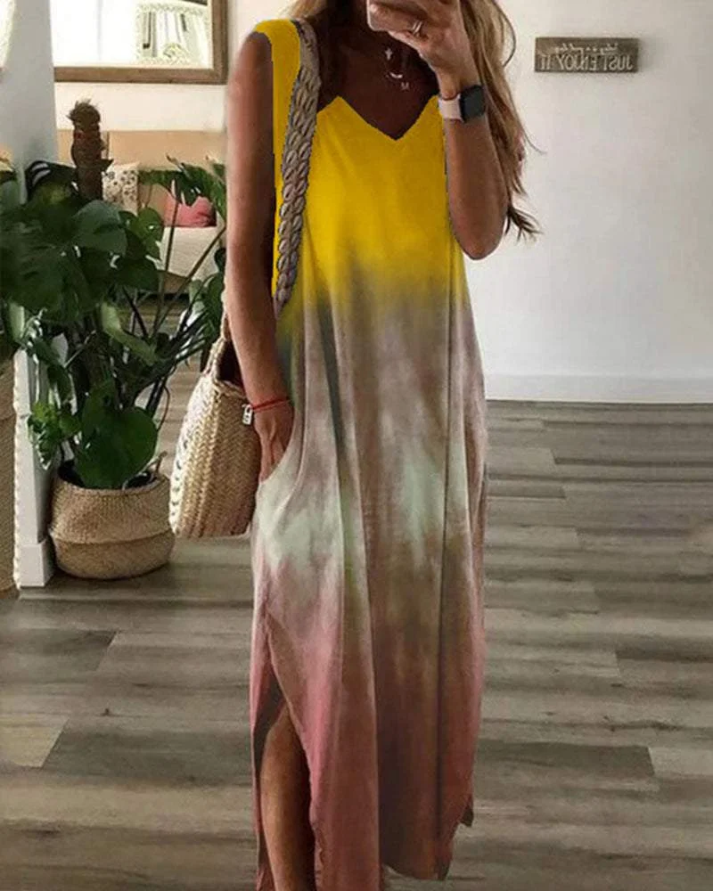 Graduated Tie Dyed Sleeveless Dress