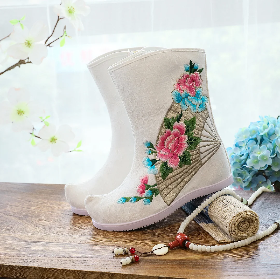 Breakj Breakj Boots Six Centimeters High Heel Ankle Boots Spring And Autumn Cloth Boots Women's Ankle Boots Embroidered Shoes Cloth Shoes Hanfu Shoes