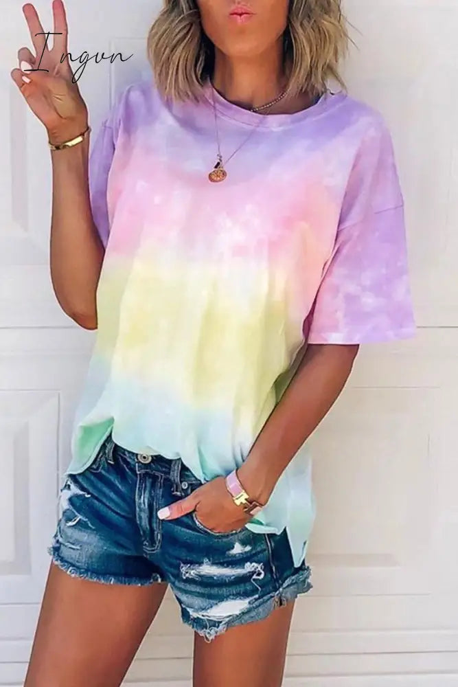 Ingvn - O Neck Tie-Dye Multicolor T-Shirt S / Pink Tops