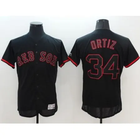 Red Sox #34 David Ortiz Black Fashion Flexbase Authentic Collection Stitched MLB Jersey