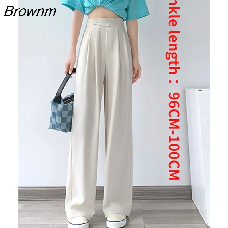 Brownm Women Pants Elegant 2023 Office Summer Spring Casual Suit Pant High Waist Wide Leg Black Trousers Loose  Streetwear Women