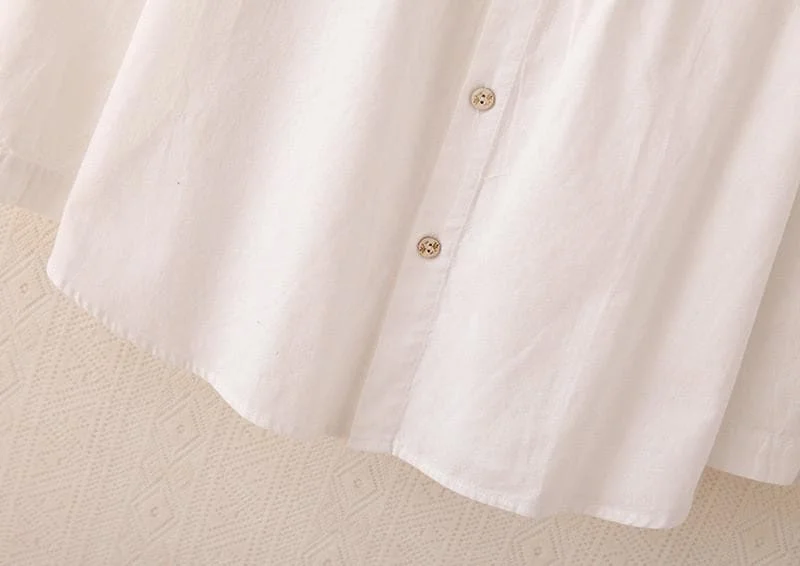 White Mori Girl Shirt With Clock Embroidery SP165108