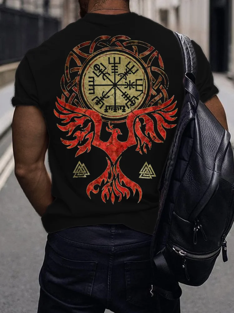 BrosWear Men's Viking Vegvisir Phoenix Celtic Graphic T Shirt