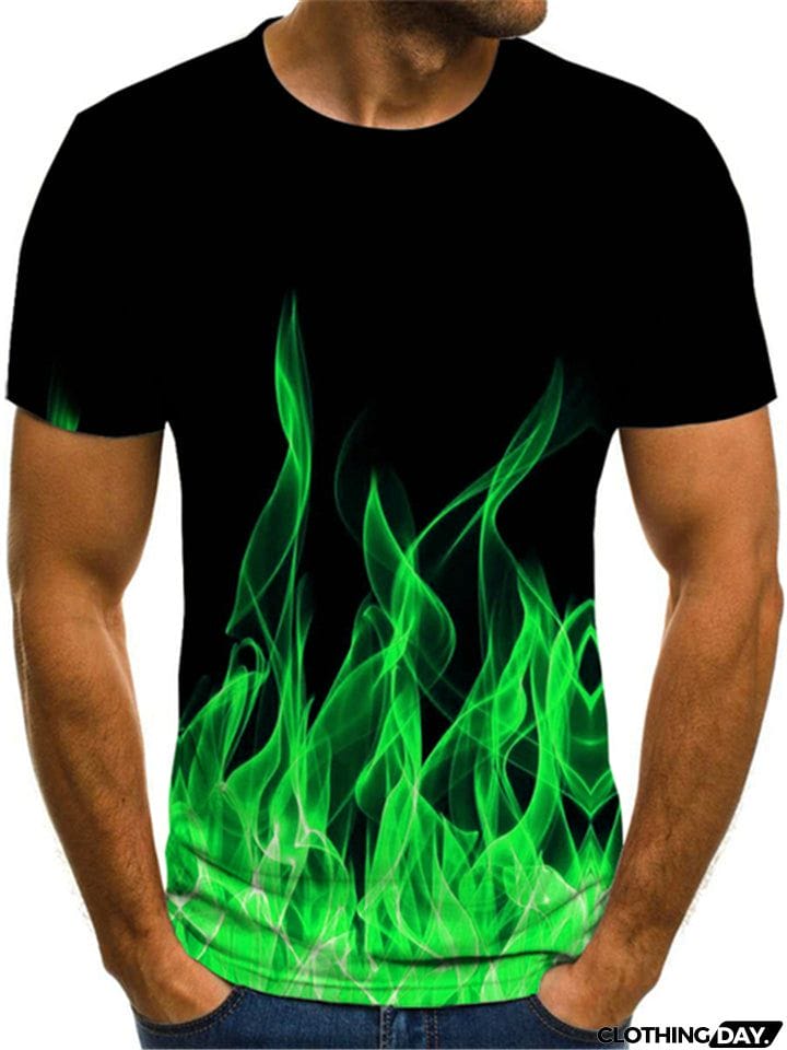 Summer Flame Printed Round Neck Men's T-Shirt
