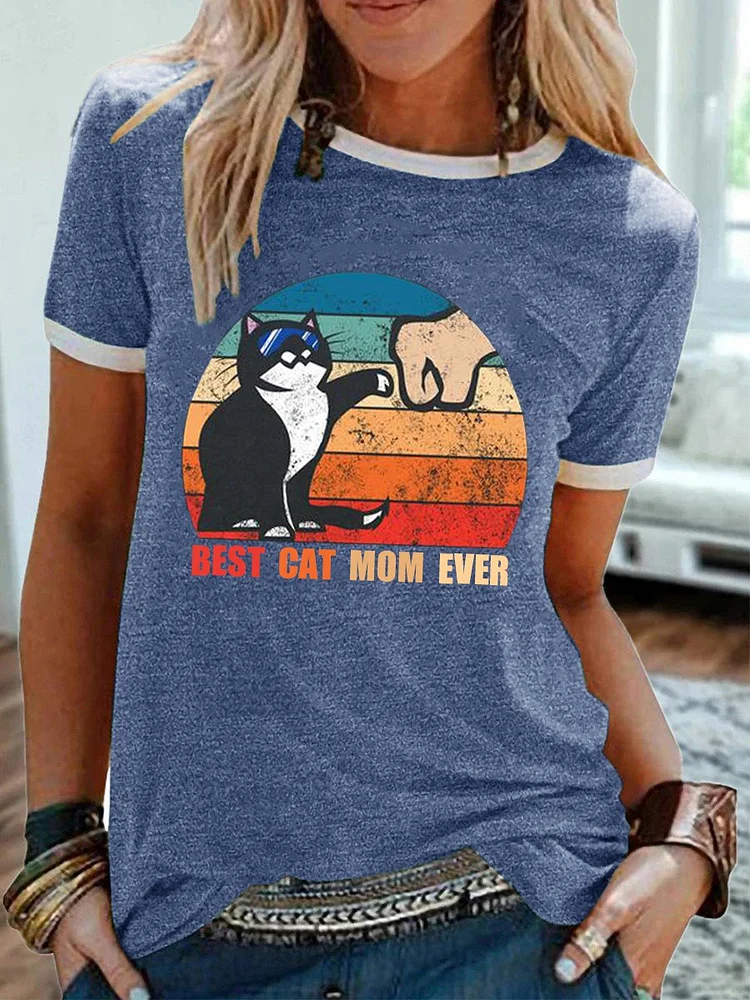 Bestdealfriday Best Cat Mom Ever Animal Crew Neck Casual Woman's T-Shirts Tops