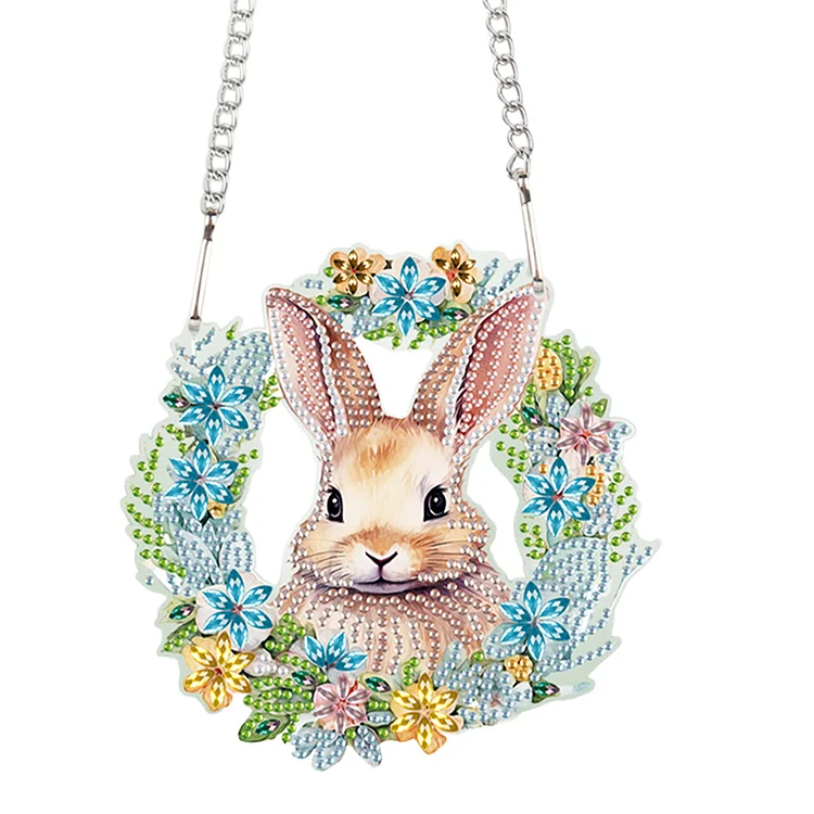 Special Shape Easter Bunny Wreath Diamond Painting Hanging Pendant for Party