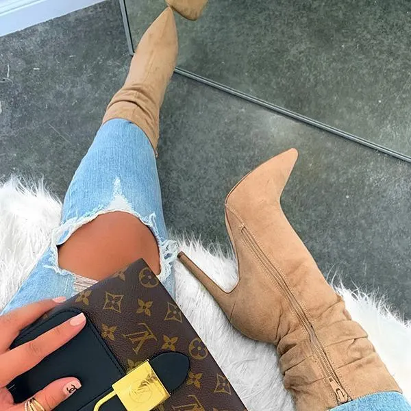 Side Zipper High Heel Boots