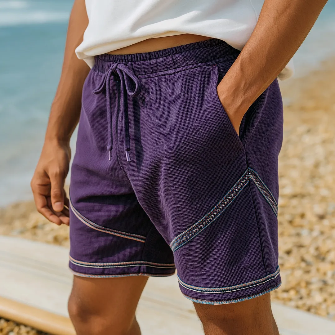 Waffle Knit Cotton Blend Men's Shorts With Elastic Waist And Drawstring - Comfortable Summer Casual Sport Shorts-INSPIREUSE