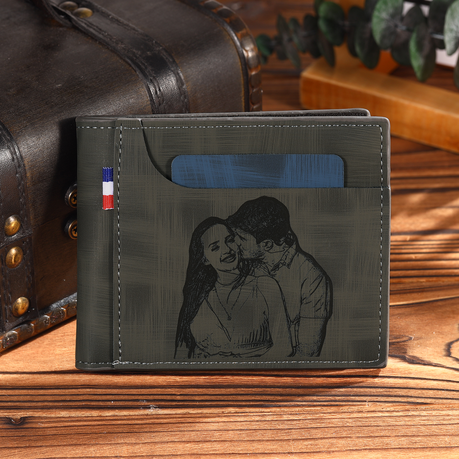 Portefeuille Classique 1 Prénom et Lettre Personnalisés avec Photo Porte-Monnaie Carte