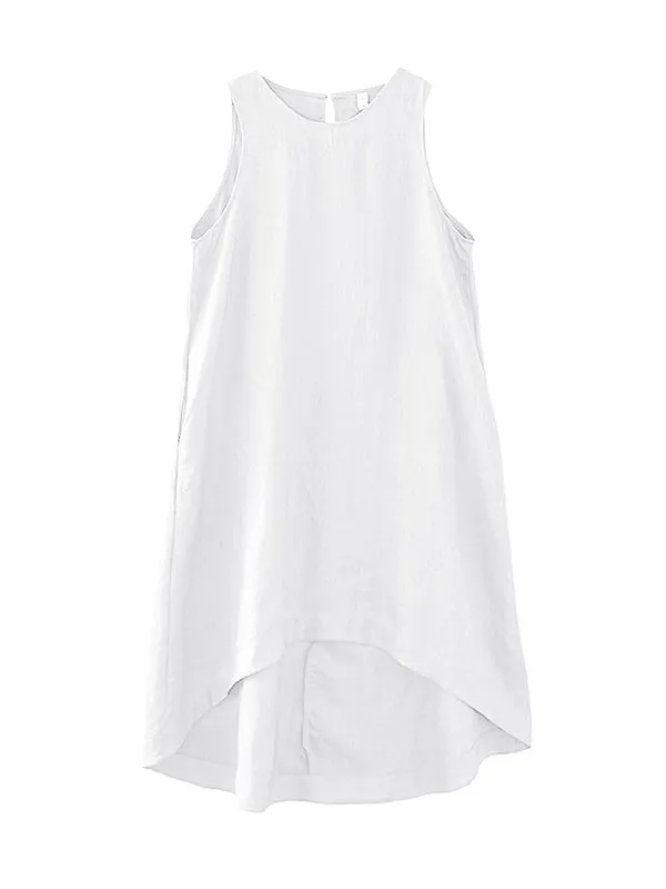 High-Low Loose Solid Color Round-Neck Midi Dresses