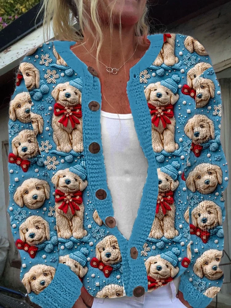Women's Christmas Christmas Snowflake Cute Dog Knit Cardigan