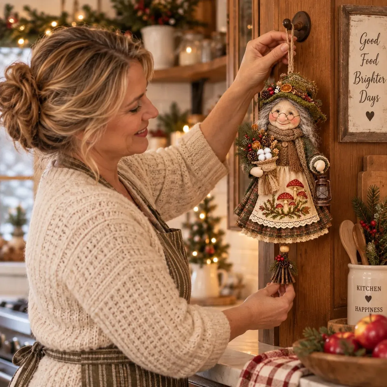 Woman hanging Good Luck Granny at home