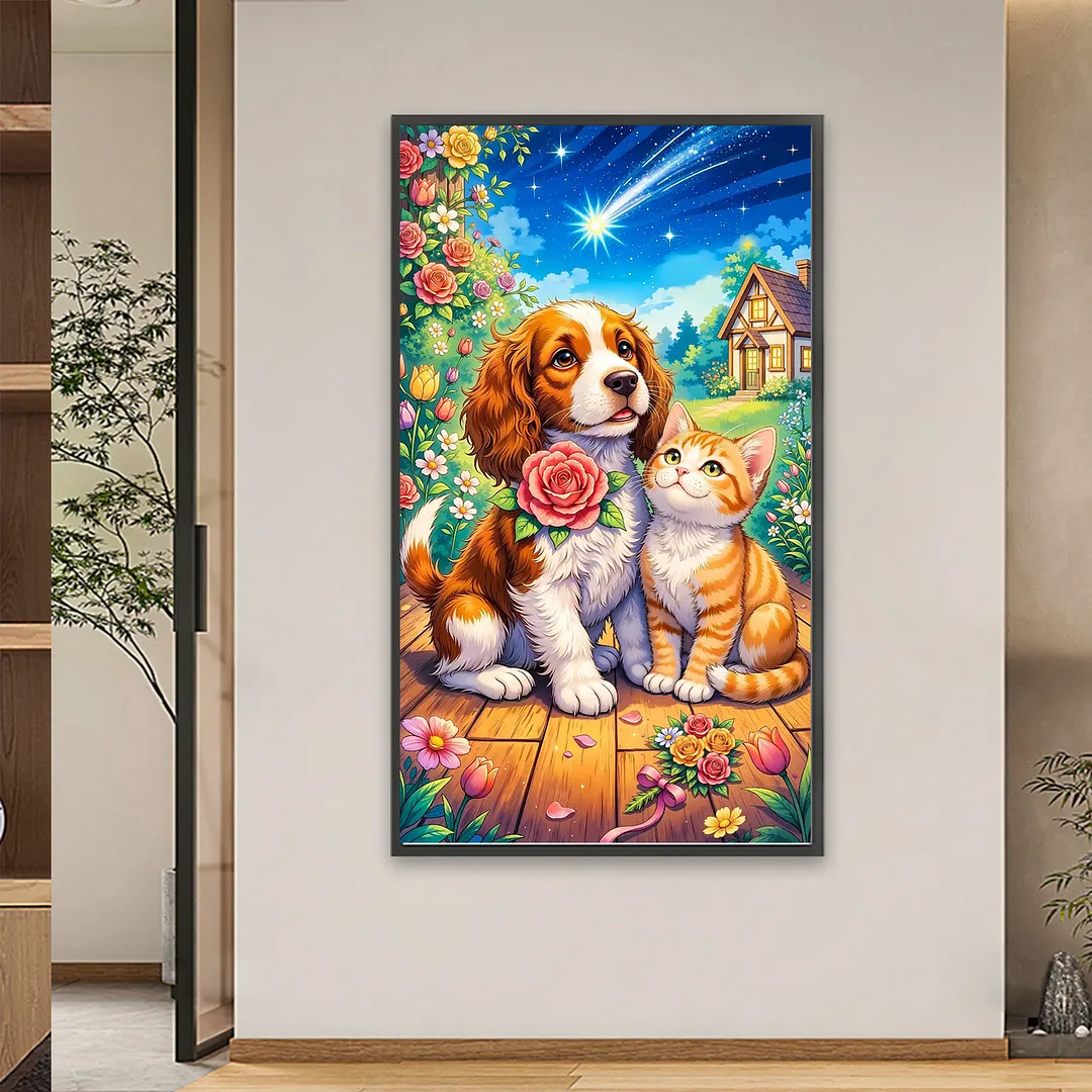 Cat and Dog 5D Full Round Drill DIY Diamond Painting Kit for Adults 40x70CM