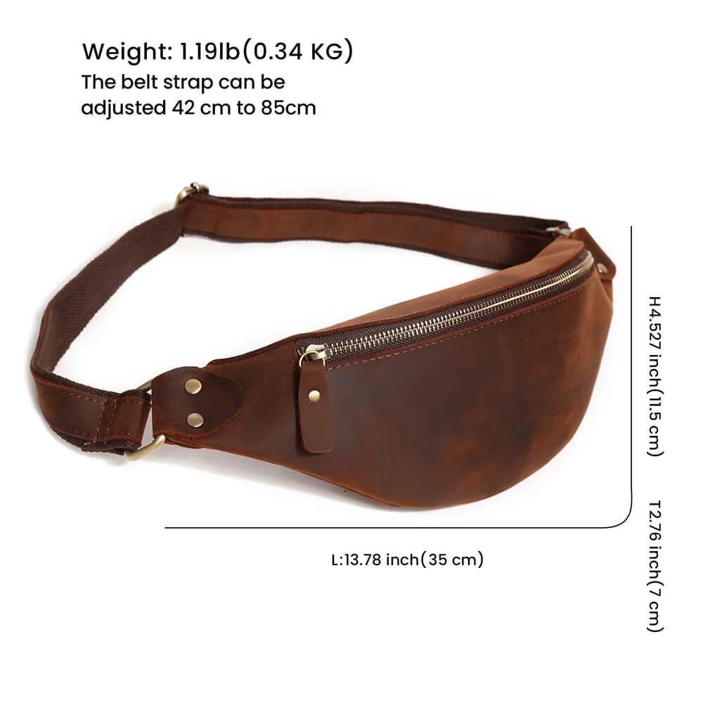 Luxury Crazy Horse Leather Chest Bag Fanny Pack Mens Waist Bag Custom Logo Male Waist Pack For Phone Pouch Outtoor Sport Bum Bag
