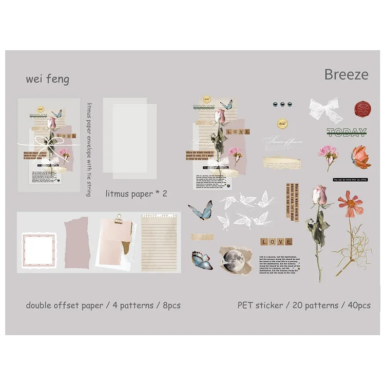 Journalsay 50 Sheets Simple Vintage Plant Flower Decor Material Pack