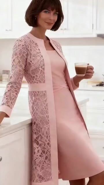 Elegant Solid Lace Hollowed Out Long Sleeve Two Pieces Dress(8 Colors)