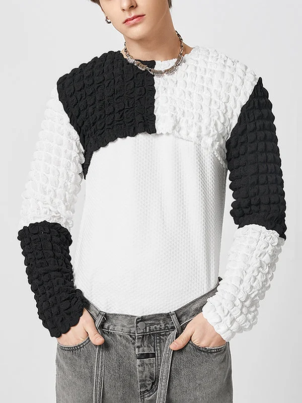 Aonga - Mens Patchwork Contrast Long Sleeve Cropped T-shirt