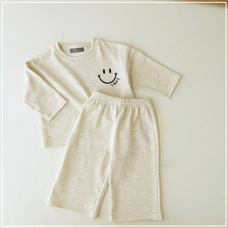 Baby Toddler Boy/Girl Smiling Face Print Tops and Solid Color Pants Set