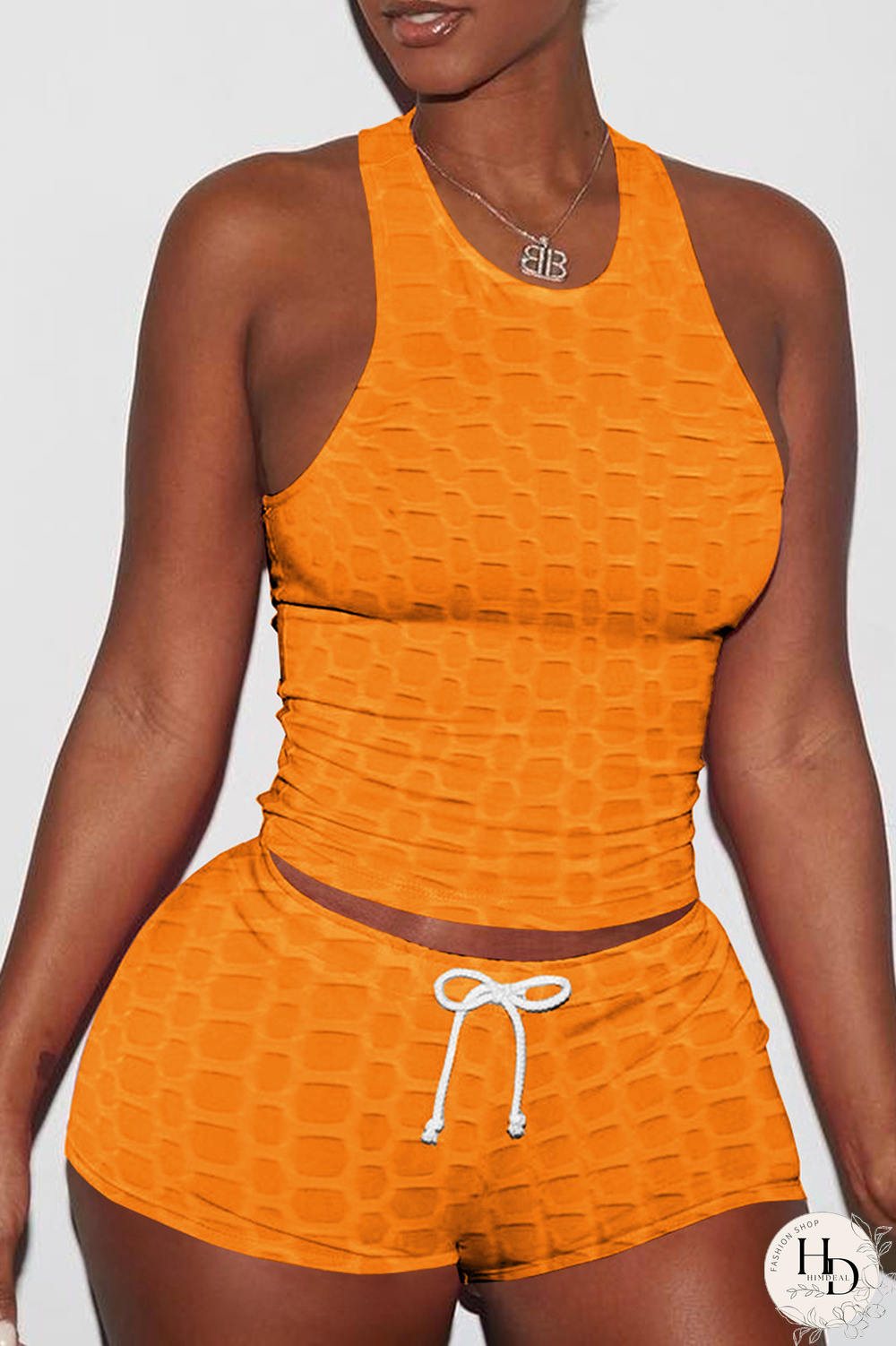 Pink Sexy Solid Backless O Neck Sleeveless Two Pieces