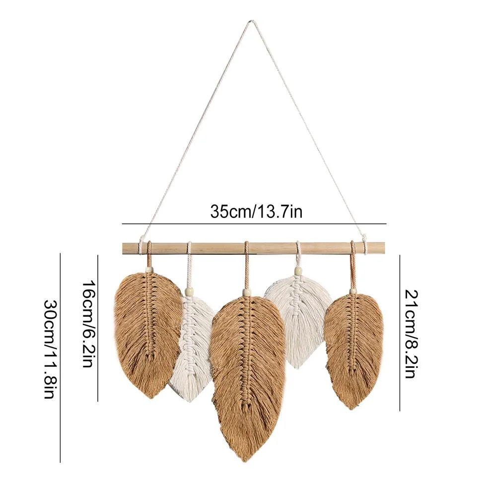 Macrame Wall Hanging Hand-made Feather Cotton Woven Leaves Living Room Headboard Door Porch Hangings Boho Decor Wall Tapestry