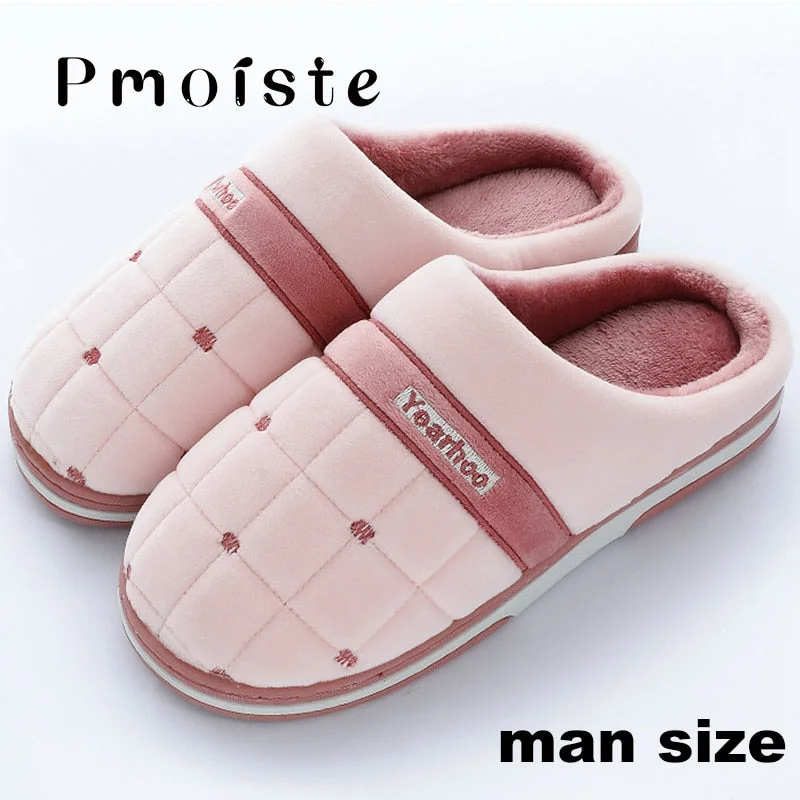 Indoor Slippers for men Plus Size 46-47 Checkered Rubber Male Slippers Soft House slippers Man Winter Plush Family shoes at home