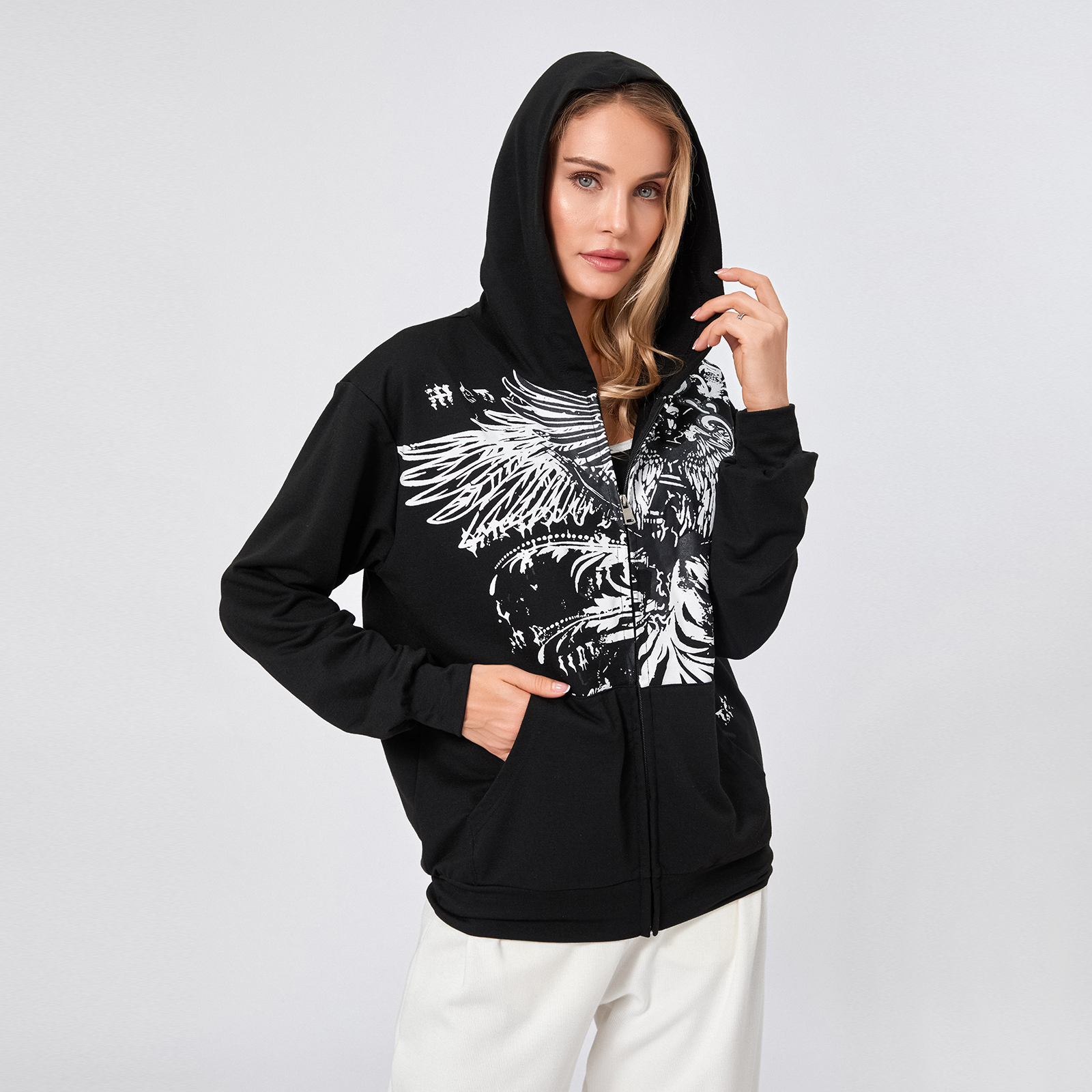 Northwnidgrp Women Sweatshirts Jackets Y2K Aesthetic Grunge Gothic Print Zip Up Hoodies Coat Dark Academia Autumn Outerwear