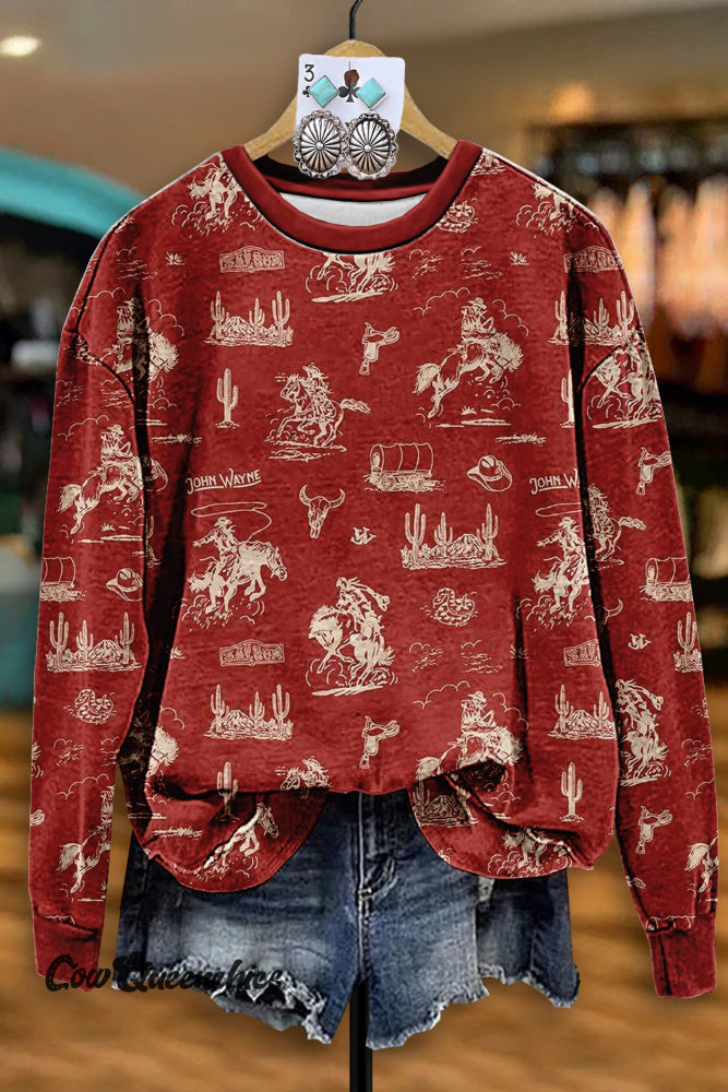 Vintage Western Rodeo Print Sweatshirt Red / S