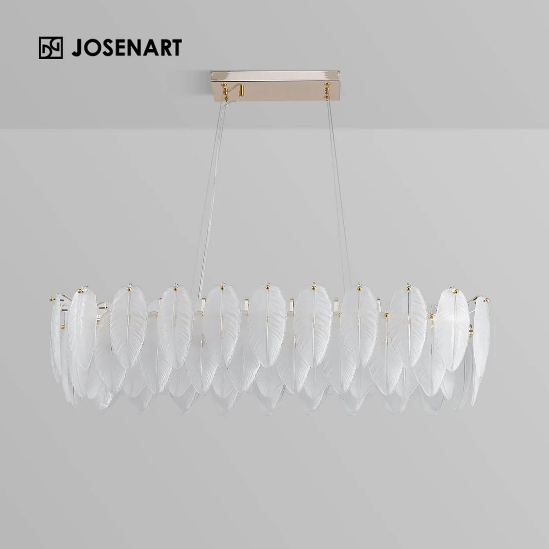 Ari-Modern Feather Glass Shade Island Chandelier JOSENART Josenart