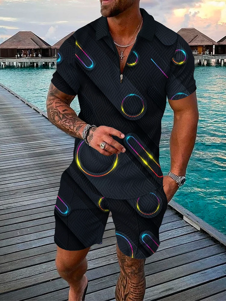 Men's Light Dot Printing Polo Suit