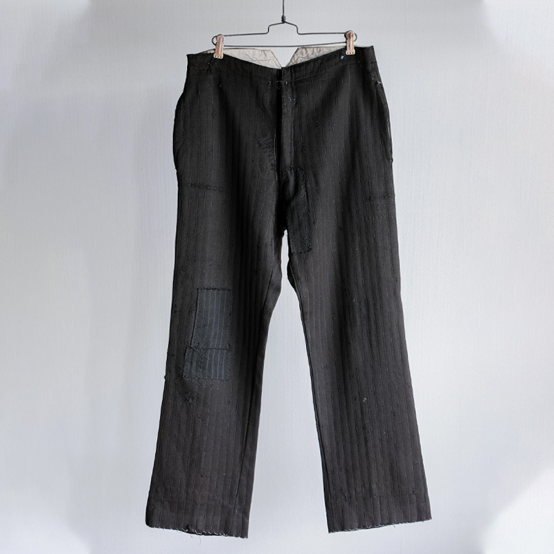 Vintage Black Wool Blend Striped Distressed Work Pants