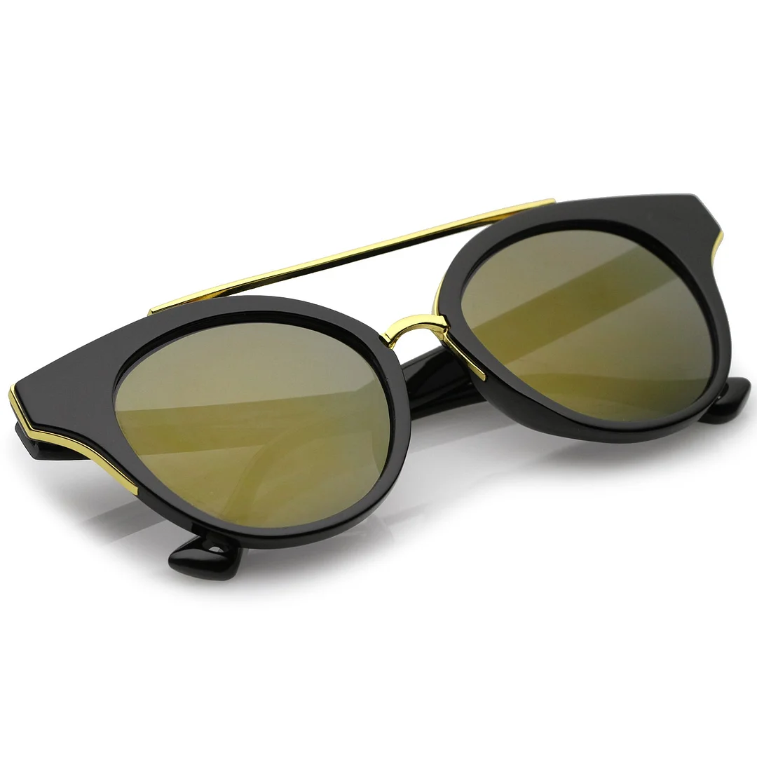 Double Nose Bridge Round Colored Mirror Lens Cat Eye glasses 51mm