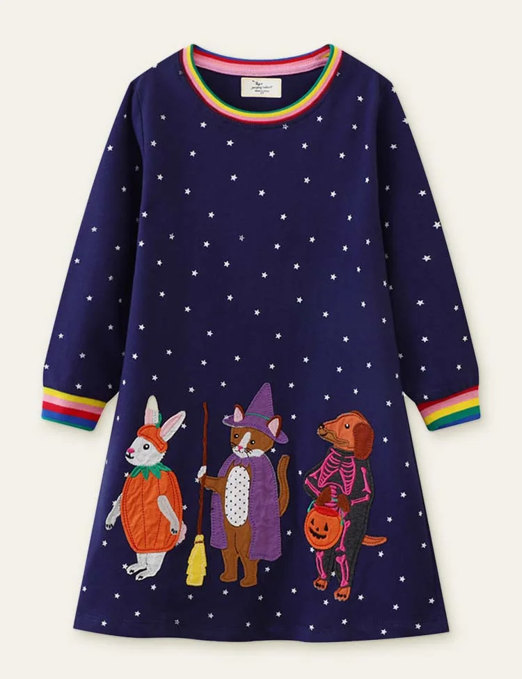 Toddler Girl Funny Animal Appliqué Rainbow Casual Dress