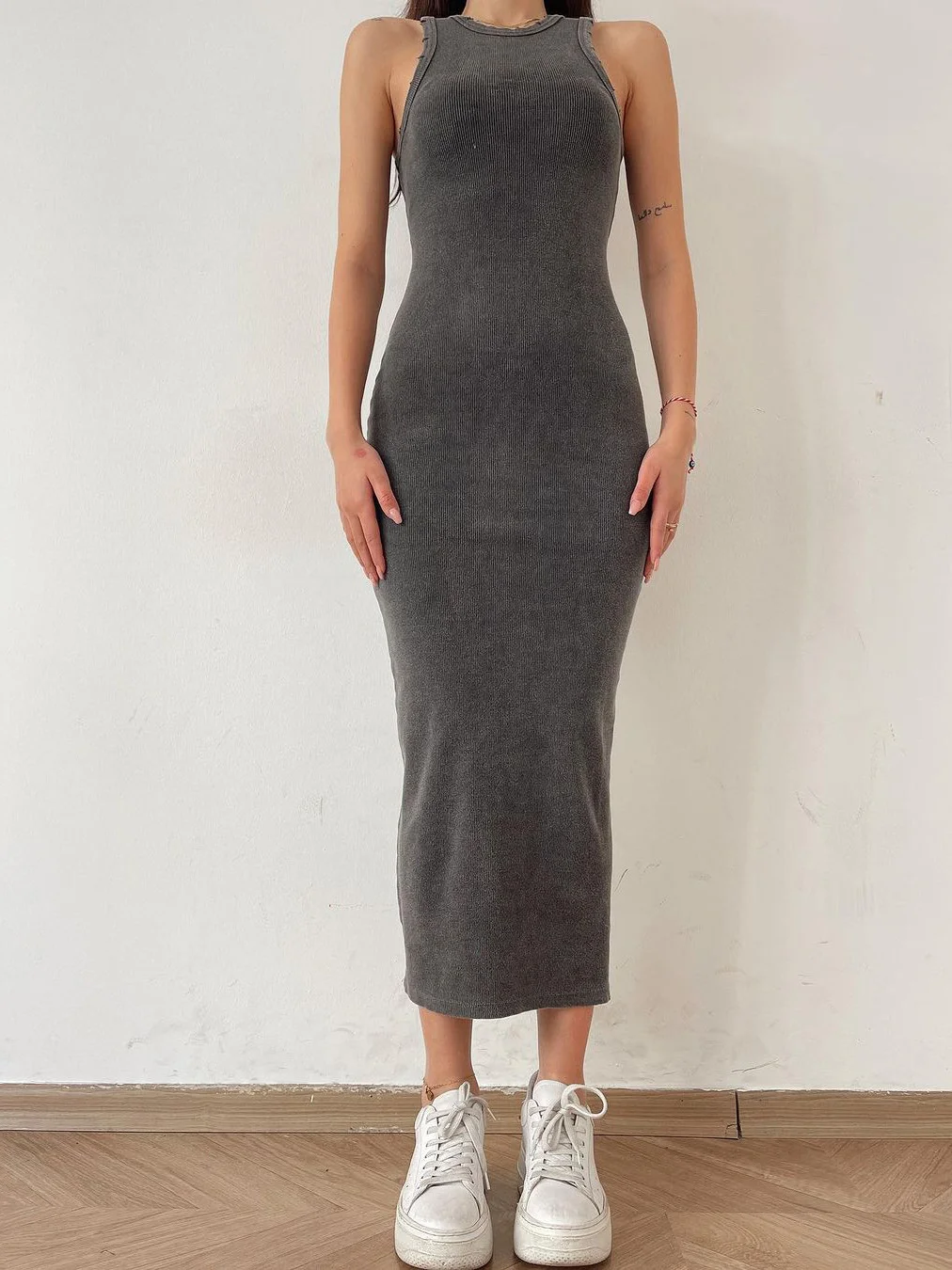 Athvotar Athvotar Rib-Dress Dress Body-Body-Skinny Vest Sleeveless One-Step Skirt Babes